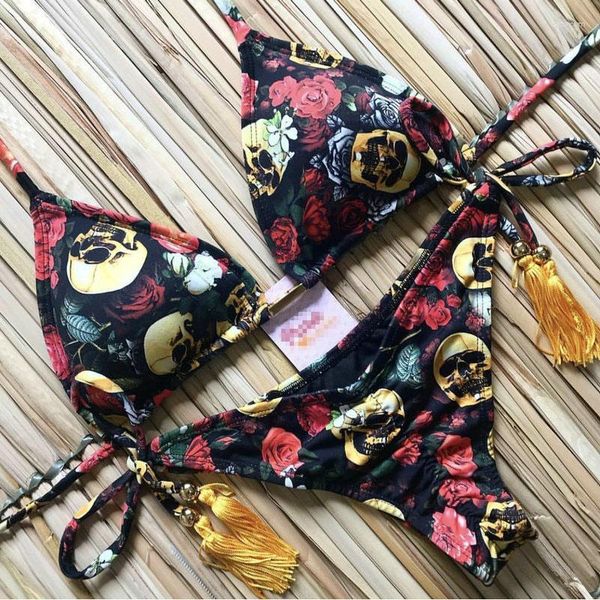 Mulheres Swimwear Sexy Micro Bikini Floral Imprimir Thong Swimsuit Mulheres 2 Peças Banheira Terno Brasileiro 2023 Halter Biquini