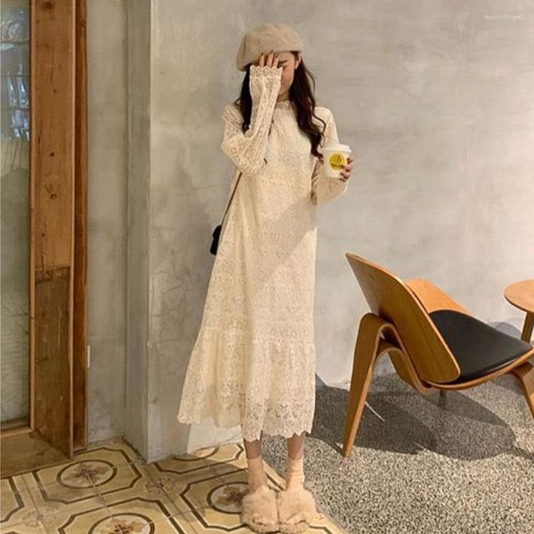 Sıradan Elbiseler Kadın Dantel Elbise Kore versiyonu Base uzun etek Fransız küçük peri iç sonbahar ve kış