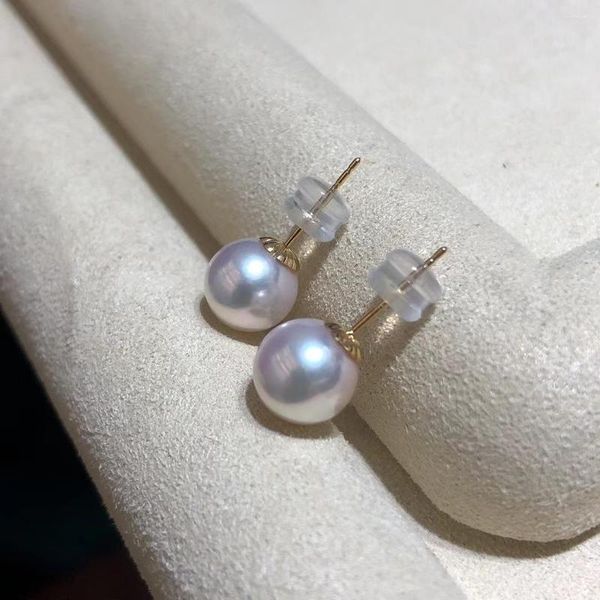 Серьги-гвоздики MADALENA SARARA Akoya Pearl Женские изысканный блеск Желтое золото 18 карат Классический стиль 7-7,5 мм