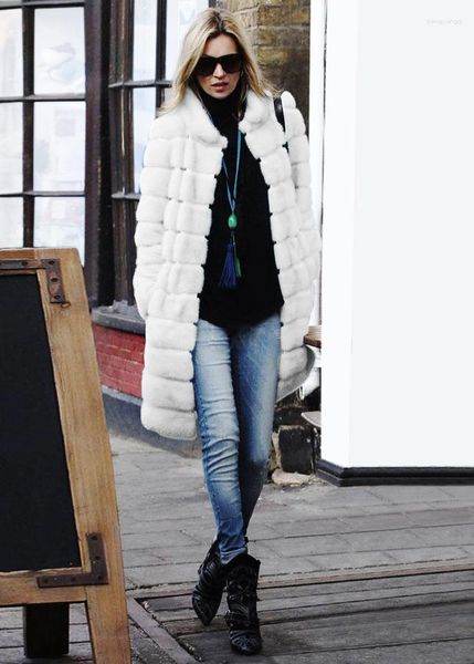 Cappotto in pelliccia sintetica da donna Manteau Femme Hiver 1 Capispalla donna invernale Casaco De Pele Falso Colletto alla coreana Giacca lunga in visone X715