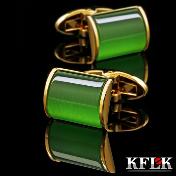 Abotoaduras KFLK Jóias Camisa Cufflink para Mens Marca Green Cuff Link Atacado Botão de Alta Qualidade Luxo Casamento ColorGold Convidados 230904