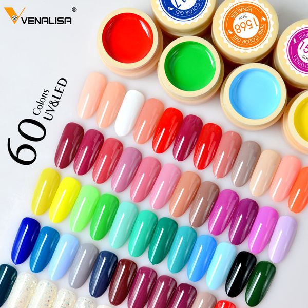 Esmalte Venalisa 60 Cores Sólidas Pintura Gel Nail Art Designs Soak Off UV LED Tinta Cor Verniz Gel Unha Polonês Laca 230901