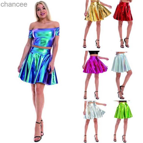 Vestidos casuais básicos sexy brilhante mini saia moda a linha noite clube festa desempenho saia plissada y2k casual streetwear nova ropa mujer jupe femme lst230904