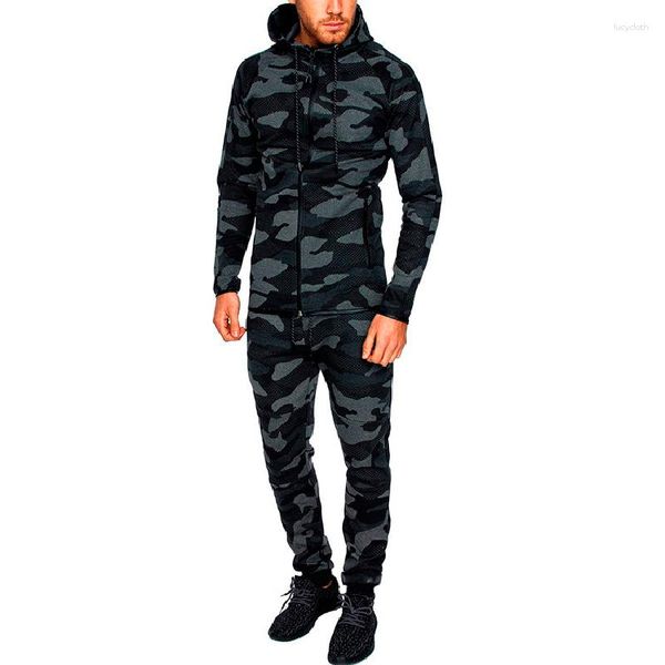 Tute da uomo Moda Felpe con cappuccio Felpa Camouflage Sportswear Set Giacche militari Pantaloni Tuta da uomo 2023 Primavera Tuta MY056