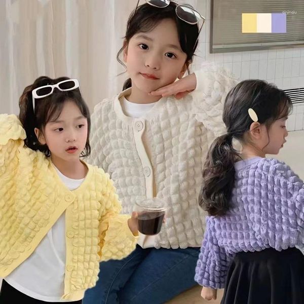 Ceketler Çocuklar Düz Renk Tek Kezli Çıkış: Sonbahar Çocuk Bebek Kız Tam Kollu Kabarcık Üst Ceket Toddler Moda 0-8y