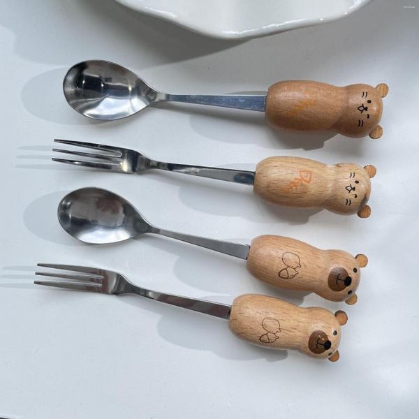 Set di stoviglie cucchiaio in acciaio inossidabile e forcella carina squisita che mangiano stoviglie