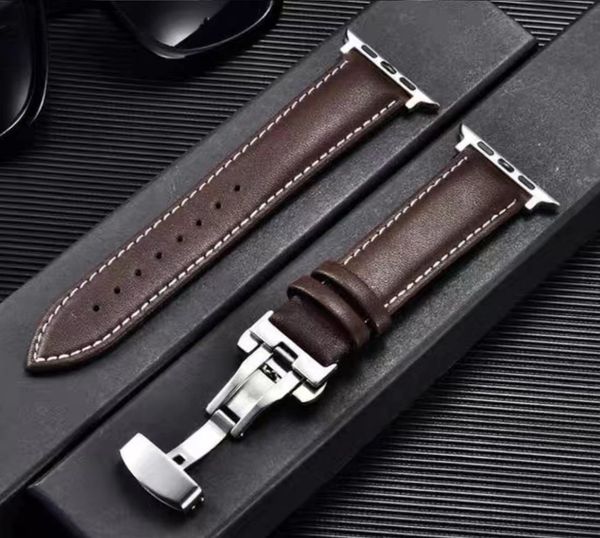Assista Bandas Matte Leather Strap para Watch Band 44mm 40mm 42mm 38mm Smartwatch Acessórios Pulseira 3 4 5 6 7 8 SE Fivela de Aço 230411