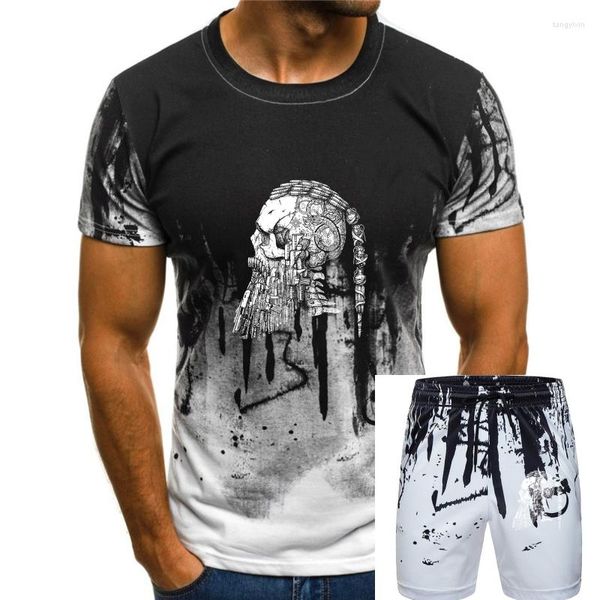 Fatos masculinos homens camiseta barbudo viking crânio tatuagem ragnar mulheres tshirt