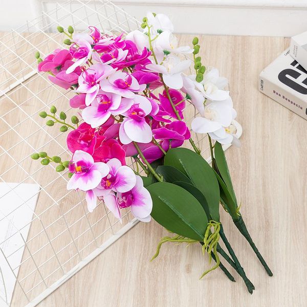 Flores decorativas toque real borboleta artificial orquídea phalaenopsis buquê para casamento natal diy casa falso jardim decoração em vaso