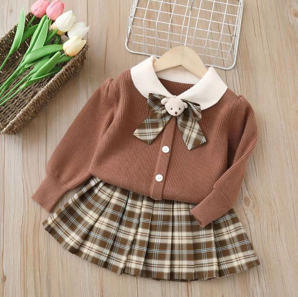 Conjuntos de roupas adoráveis para bebês meninas primavera outono crianças suéteres de manga comprida + saias 2 peças conjunto de roupas infantis
