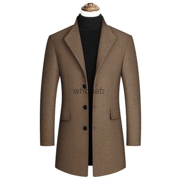 Damen Wollmischungen 2023 Feine Herrenmode Slim Fit Wollmantel Business Casual Einfacher mittellanger einreihiger Woll-Trenchcoat HKD230904