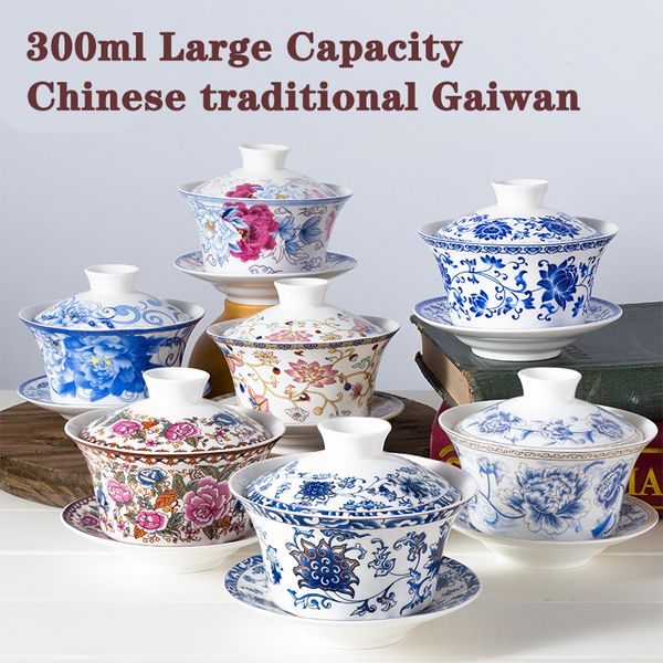Conjuntos de chá Jingdezhen Gaiwan Dehua Conjunto de chá de alta qualidade Sancai única tigela pintada à mão padrão chinês tradicional capa 230901