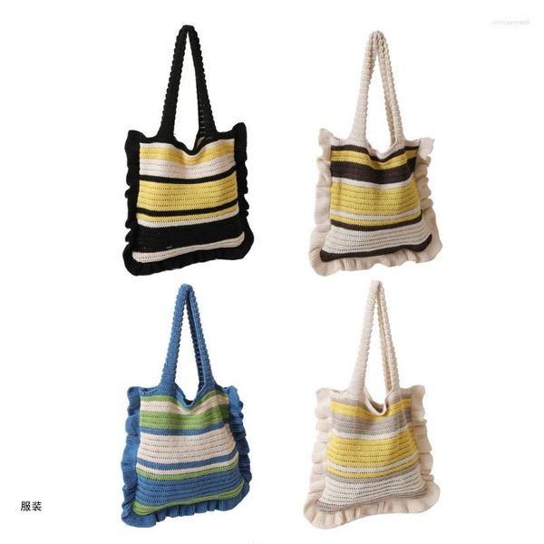 Borse da sera D0UD 2023 Borsa a tracolla a righe intrecciate Moda lavorata a maglia all'uncinetto per ragazza donna