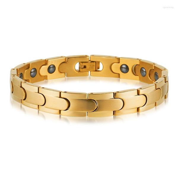 Link pulseiras gótico punk 10mm ímã energia moda charme 316l aço inoxidável jóias masculinas itens por atacado em massa para pequenas empresas