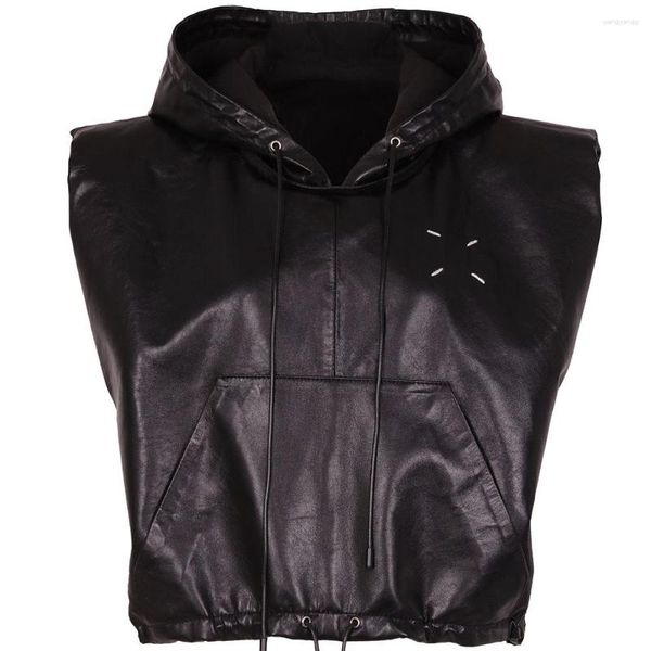 Giacca da donna in pelle YOLOAgain 2023 autunno con cappuccio nero Gilet Gliet donna senza maniche giacca originale da donna