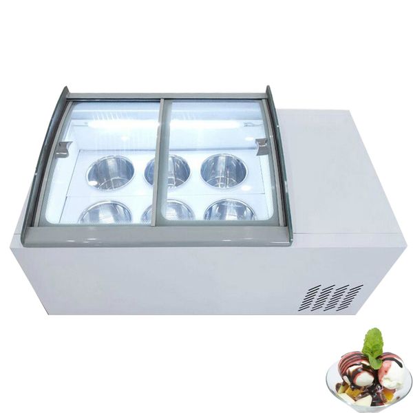 Armário comercial de exibição de sorvete, aço inoxidável, vitrine dura, 6 barris redondos ou 6 barris quadrados, freezer 220v