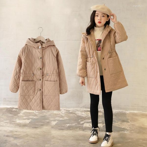 Пуховое пальто для девочек, осенне-зимняя термоодежда с легкой длинной теплой курткой для детей от 11 до 12 лет, 2023, детская блузка