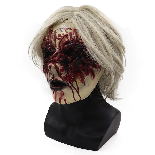 Maschere per feste Halloween Horror Maschera da strega Rancore Fantasma femminile dai capelli bianchi Set Zombie Masquerade Puntelli Cosplay 230904
