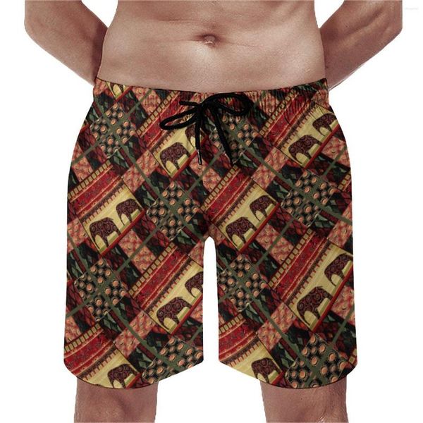 Herren-Shorts, afrikanisches Patchwork-Brett, Elefanten-Motiv, lässig, Strand, kurze Hosen, Design, Laufen, Surfen, schnell trocknend, Badehose, Geschenk