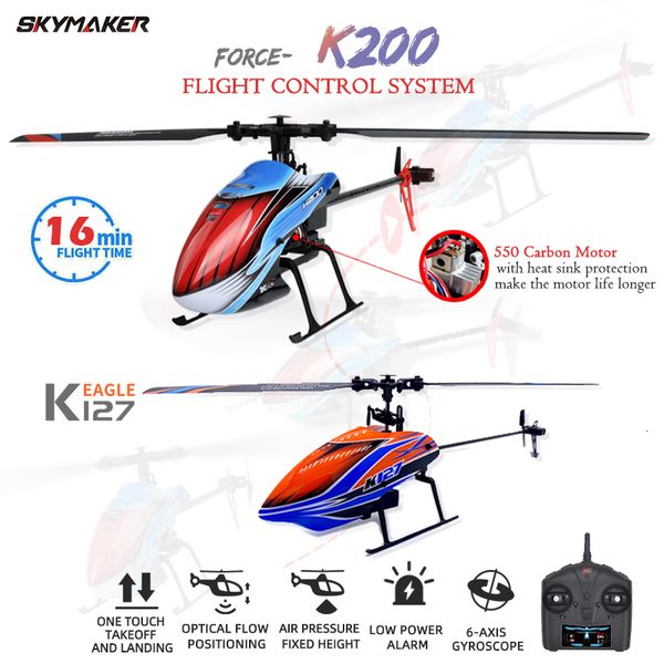 ElectricRC Самолеты WLtoys RC Вертолеты k200 K127 24Ghz 4CH 6Aixs Гироскоп с фиксированной высотой Однолопастной пропеллер Гироскоп Мини-игрушки для детей Подарок 230901