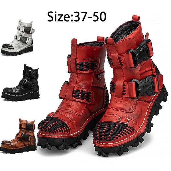 Boots Men's Motorcycle Boots Genuine Leather Military Combat Boots Gothic Skull Punk Boots Tactical Boots Men Platform Basic Boots 230901