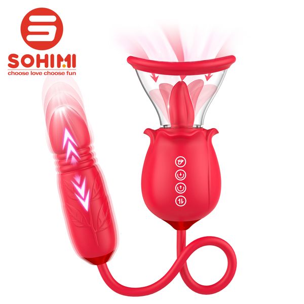 Vibratori Sohimi Premium Rose Giocattolo del sesso per le donne Stimolatore di aggiornamento 7 Leccata di lingua 3 vibratore di spinta Dildo 230904