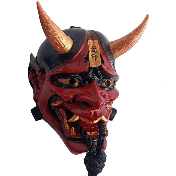 Máscaras de festa máscara decorativa Halloween estilo japonês horror cosplay terror ukiyo pintura tengu selo prajna resina pingente loja decorações 230904