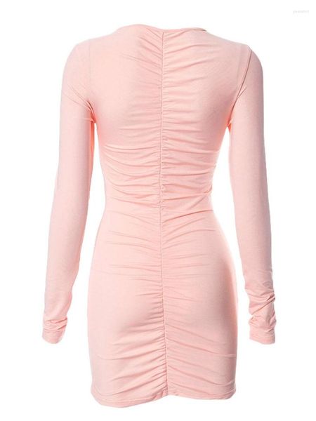 Vestidos casuais mulheres 3d flor bodycon mini vestido elegante manga longa ruched curto sexy envoltório frontal básico cabido malha