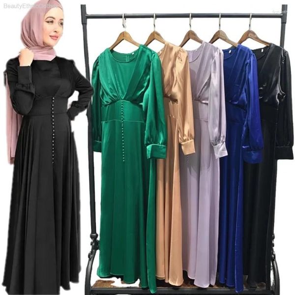 Этническая одежда Рамадан Vestidos Элегантная атласная Абая с высокой талией Тонкое длинное платье Исламский мусульманский халат джилбаб Дубай Вечернее платье Скромные платья