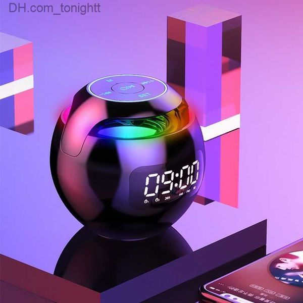 Altoparlanti portatili Altoparlante Bluetooth intelligente Home Room Decora Allarme con display a LED Radio FM Luce colorata Lettore di schede TF Tavolo TF / FM Rotondo Nuovo Q230904