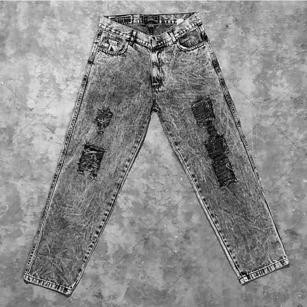 Jeans da uomo Jeans strappati effetto consumato grigio per uomo e donna Y2k Street Wear Jeans hip-hop punk Abbigliamento taglie forti Pantaloni lavapavimenti 230904