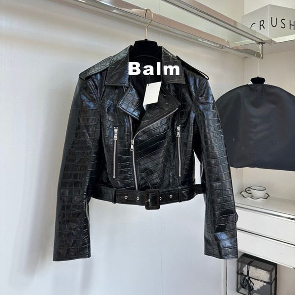 Bal ve Mian Womens Biker Deri Ceketler Katlar Cowhide Slim Fit Kısa Motosiklet Paltoları Kadın Üstleri