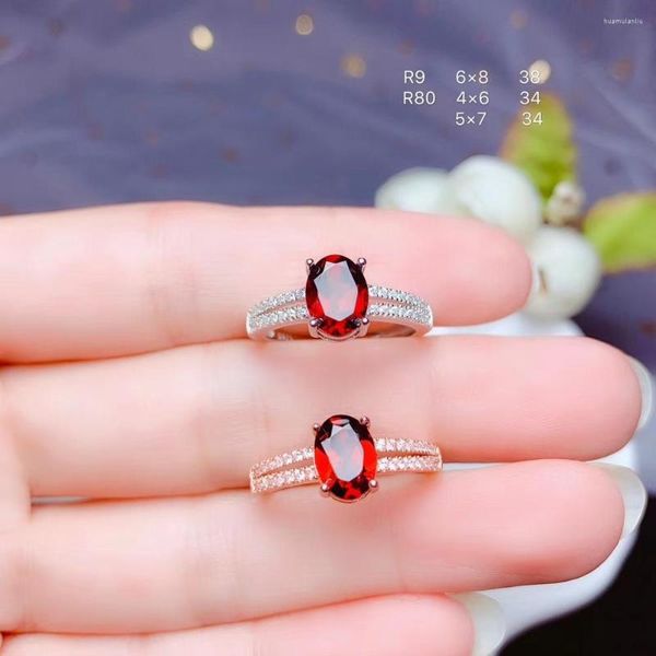 Bagues de cluster classique vin rouge grenat pierre précieuse bague en argent pour femmes ornement anniversaire anniversaire cadeau prix le plus bas promotion