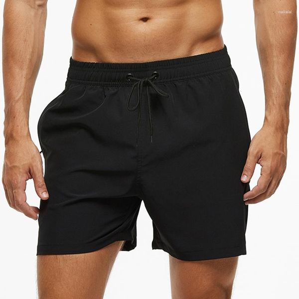 Shorts masculinos verão praia board stretch calções de banho de secagem rápida com bolsos com zíper e forro de malha