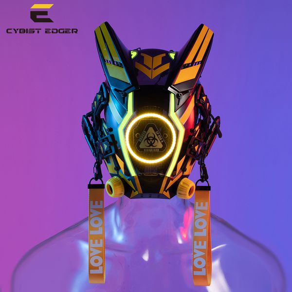 Máscaras de festa CyberPunk Máscara Bioquímica Amarelo LED 2 Asas Livres Festival Cosplay Stage Propriedade SCI-FI Halloween Party Presentes para Adultos 230904