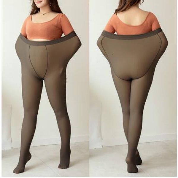 Leggings femininas tamanho grande inverno mulheres quentes elásticas cintura alta lã calças térmicas senhoras falsas translúcidas grossas meia-calça meias 230901