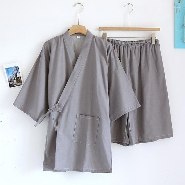 Homens sleepwear algodão quimono robe conjuntos para verão e outono multi cores manga curta roupões com shorts roupas de casa pijamas homens