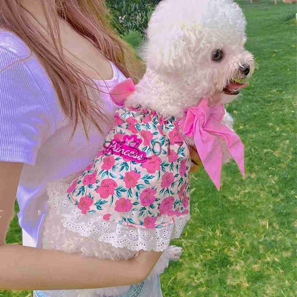 Abbigliamento per cani Abito per cani Fiore di pizzo Vestiti per cani Bretelle di cotone carino Gonna per cuccioli Primavera Estate Dolce Abbigliamento per cani Teddy Chihuahua x0904