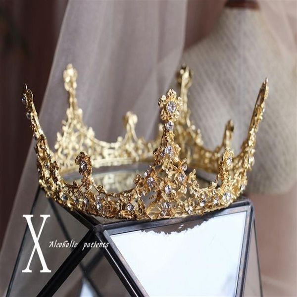 Блестящие золотые стразы для свадебной вечеринки, свадебная корона, тиара, головной убор невесты, женский круглый кристалл для волос, Crown2861