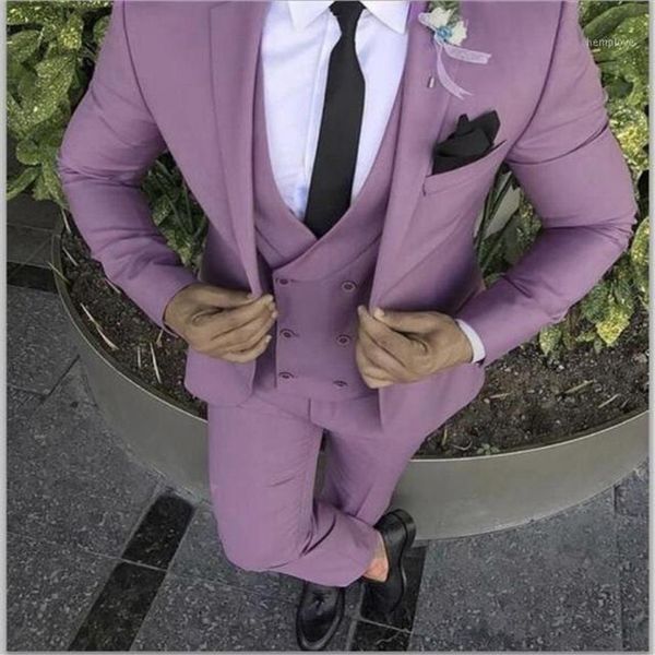 Ternos masculinos blazers 2021 mais recente roxo rosa masculino fino ajuste feito sob encomenda casamento casual 3 peça jaqueta colete calças terno 212i