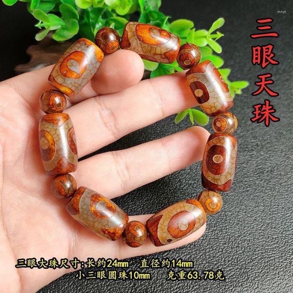 Bileklik Doğal Tibet Otantik Üç Dokuz Göz Eski Tianzhu Bilezik Erkekler Edebiyatı ve Buda Boncukları Pure Yeşim Chalcedony A