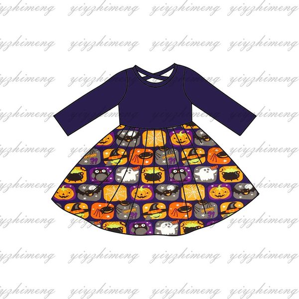 Mädchenkleider Happy Halloween Herbst Kürbis rotierendes Kleid Langarm Kinderbekleidung Großhandel Baby-Boutique-Kleidung 230901