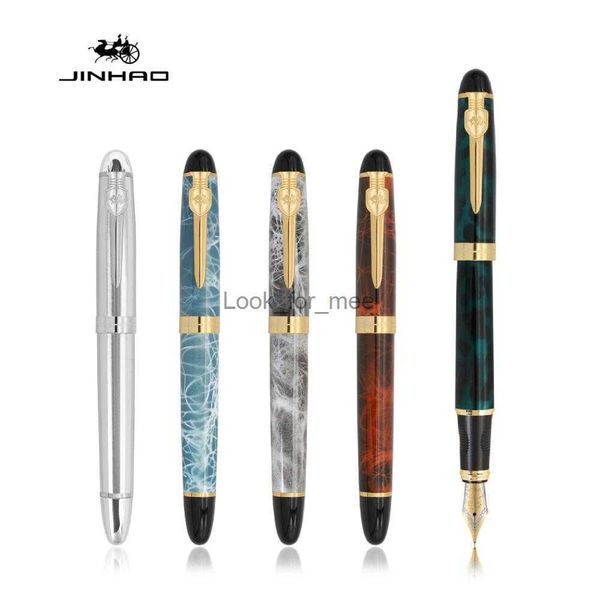 Canetas tinteiro Jinhao Royal Fountain Pen Espada Escudo Clipe Luxo Anel de Ouro Trim Médio Nib Escritório Assinatura Escola Caligrafia A6167 HKD230904