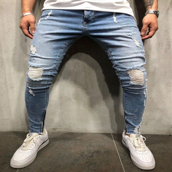 Jeans da uomo Uomo Skinny Slim Fit Strappato Grande e alto elasticizzato Blu per uomo Vita elastica effetto invecchiato M-4XL298m