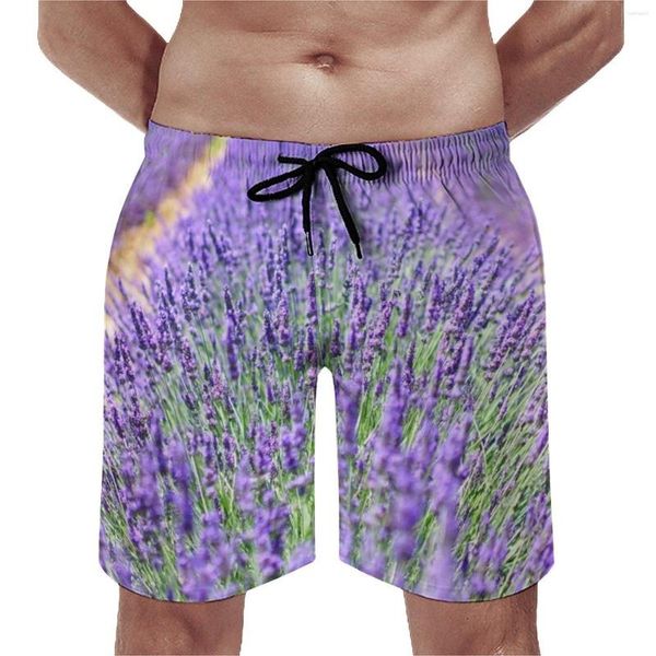 Pantaloncini da uomo Board Campi di lavanda Classici bauli da spiaggia Fiori da giardino Stampa Sport comodi Alla moda Taglie forti