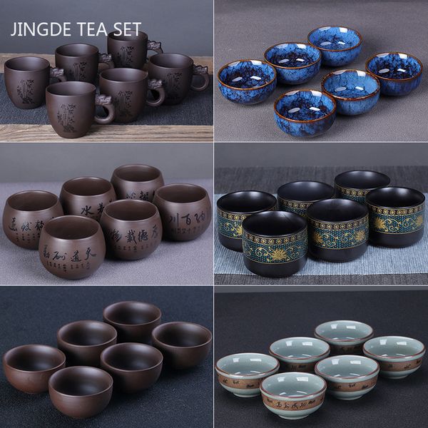 Teetassen 6 Teile/Set Boutique Yixing Lila Ton Teetasse Reise Handgemachte Schüssel Master Cup Angepasst Haushalt Set Zubehör 230901