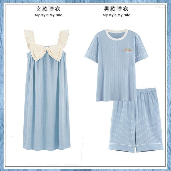 Pijamas femininos 2023 sem mangas casal terno verão fino algodão pijamas versão coreana conjunto de duas peças homewear pijama homem
