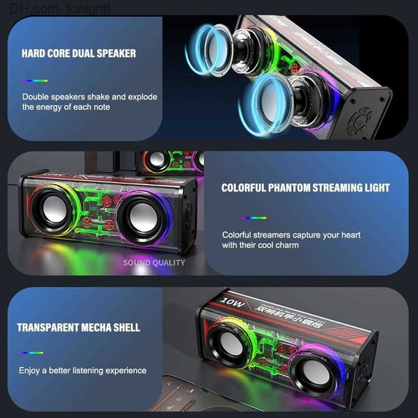 Alto-falantes portáteis V8 Transparente Mecha Bluetooth Speaker Duplo Som RGB Esportes ao ar livre Subwoofer portátil sem fio Bluetooth Bass Audio Speaker Q230904