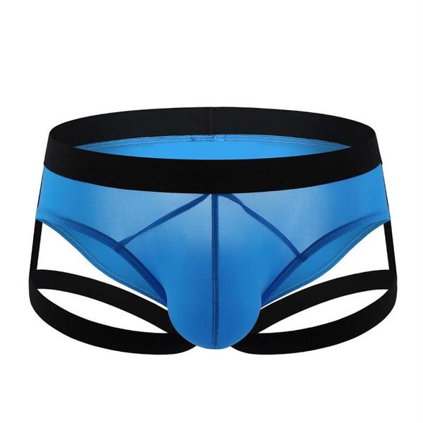 Cuecas sexy masculinas de seda gelo cueca bulge pênis bolsa calcinha perna anel cintas com cinto de arnês lingerie masculina hombre1956