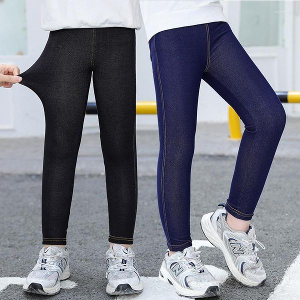 Pantaloni Leggings per ragazze Primavera Autunno Pantaloni Jean per bambini Bambini ad alta elasticità Adolescente Fondo in denim sottile Bambino 4-15 anni